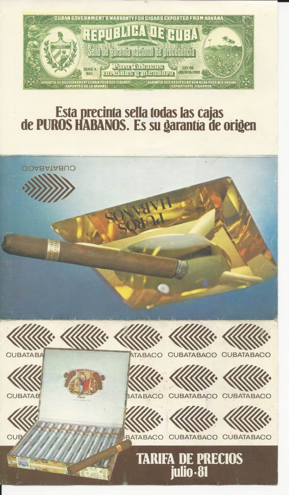 1981 Cubatabaco Price List